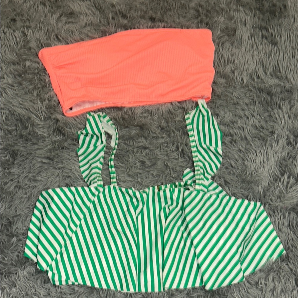 Crown & Ivy Coral and Green Striped Bikini